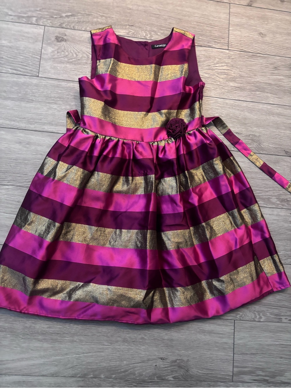 George Magenta & Gold Striped Girls' Party Dress
